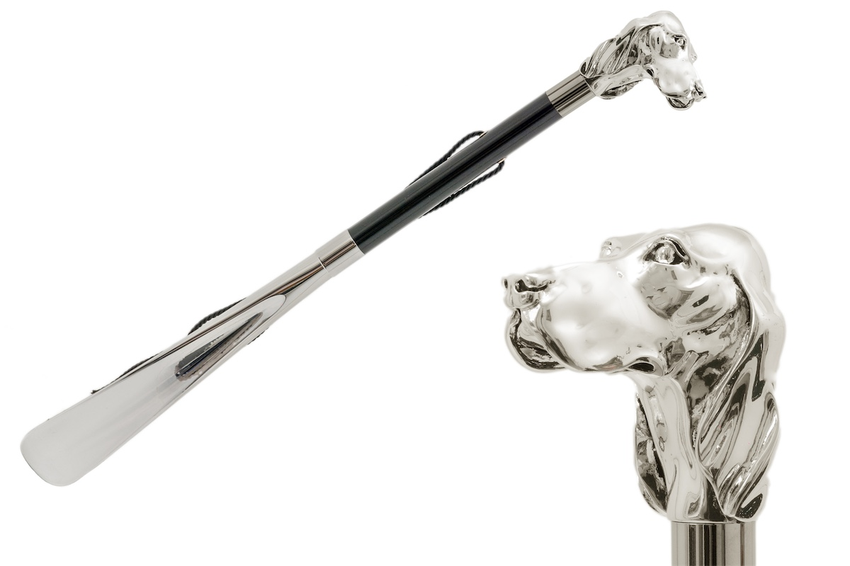 Silver Dog Shoehorn – Handmade Italian Long Handled Silver Plated Gift Box