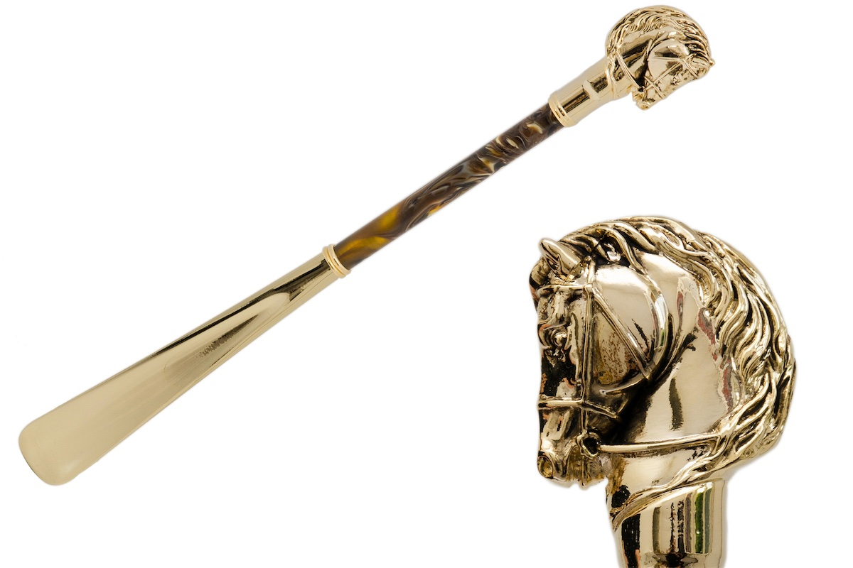 Gold Horse Shoehorn – Handcrafted Long Handled Luxury Shoe Horn Accessory