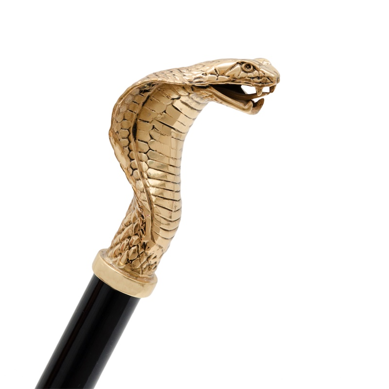 Golden Cobra Shoehorn – Handmade Italian Brass Handle With Wooden Shaft