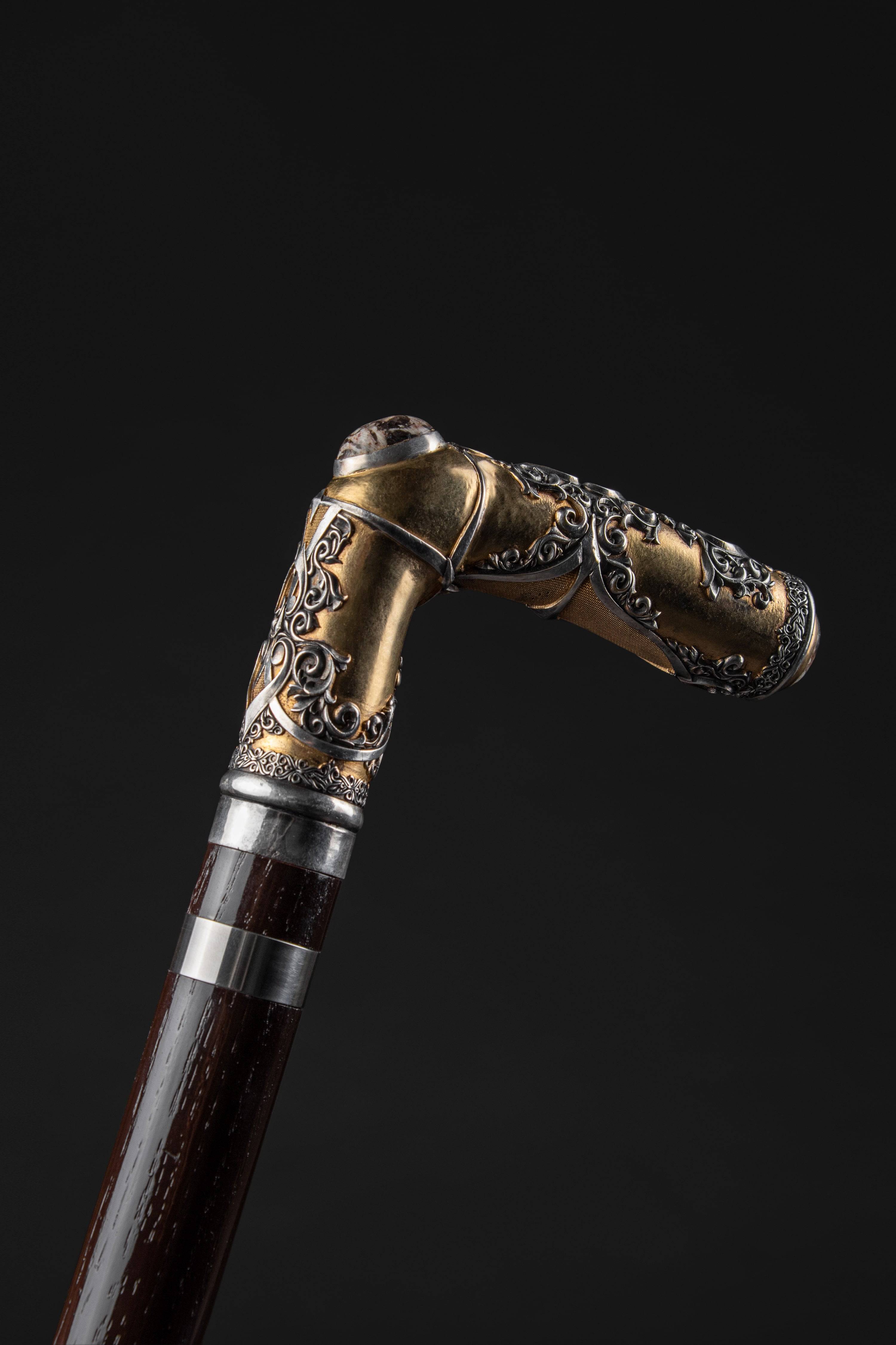 Elegant antique fancy presentation walking cane with ornate handle and detailed craftsmanship by ARTWalkingSticks.