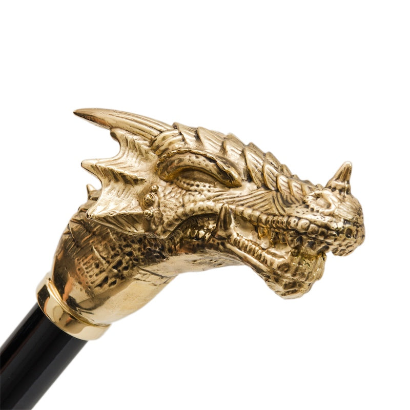 Handmade Pasotti luxury golden dragon umbrella with a brass handle, showcasing modern Italian design for men.
