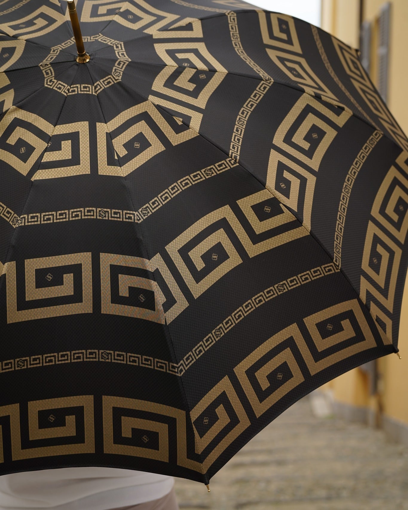 Italian leather handle men's umbrella by Ilmarchesato with fiber carbon frame, stylish rain gear for men.