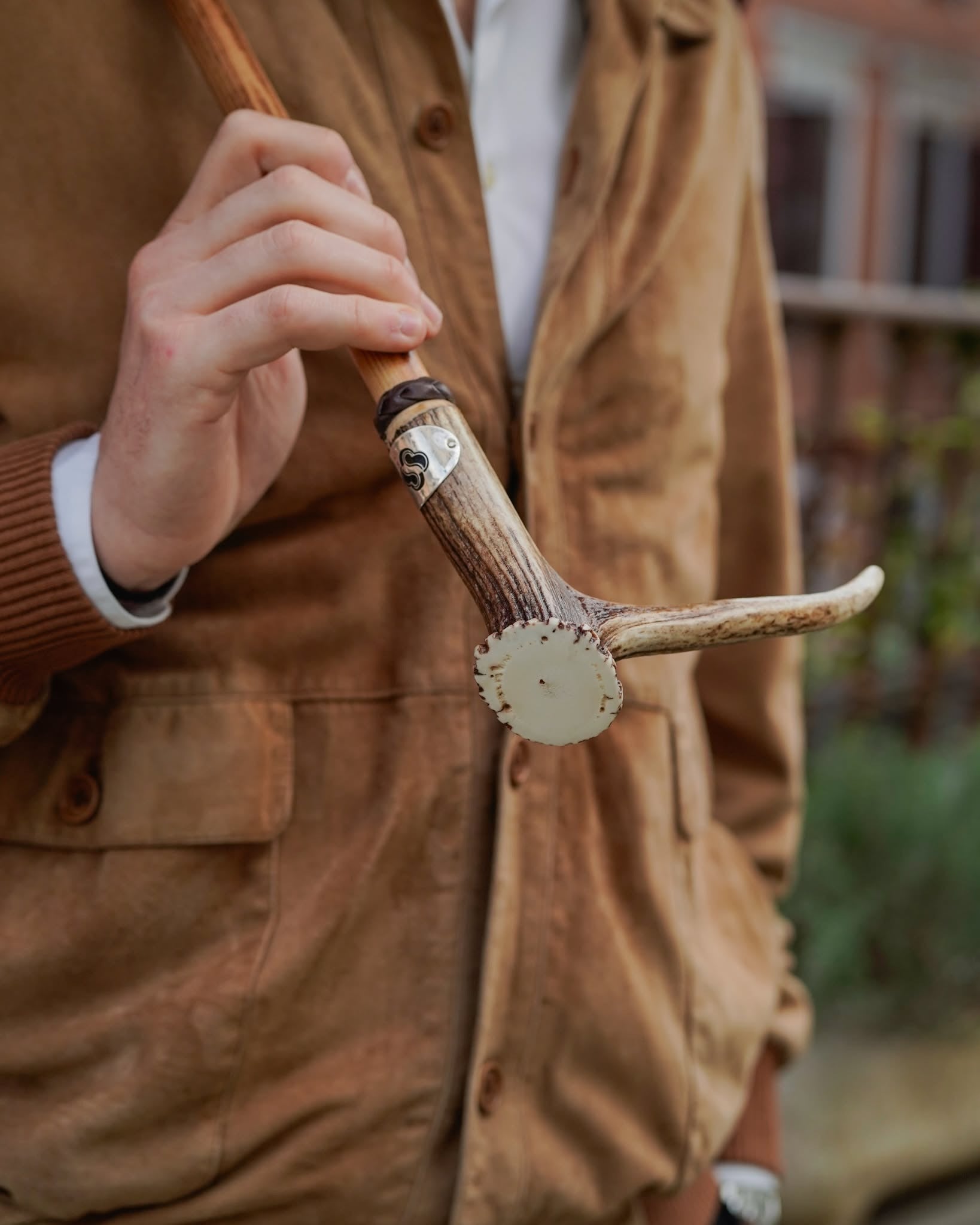 Handmade beech wood Jacquard umbrella for men with burgundy canopy, featuring intricate woven pattern and sturdy wooden handle.