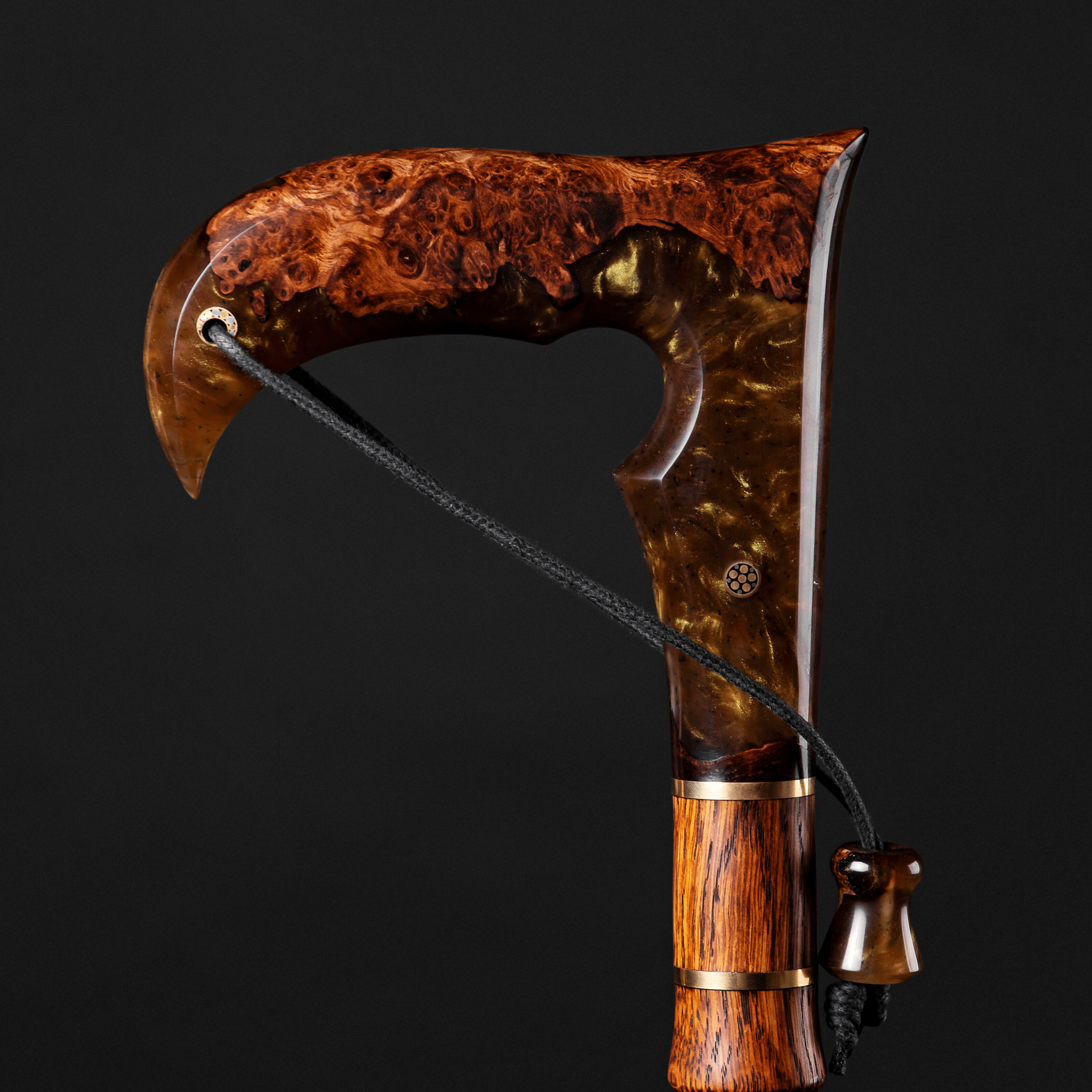 Handmade JUPITER walking cane with strap by ARTWalkingSticks, featuring a stylish design and comfortable wrist strap for mobility.