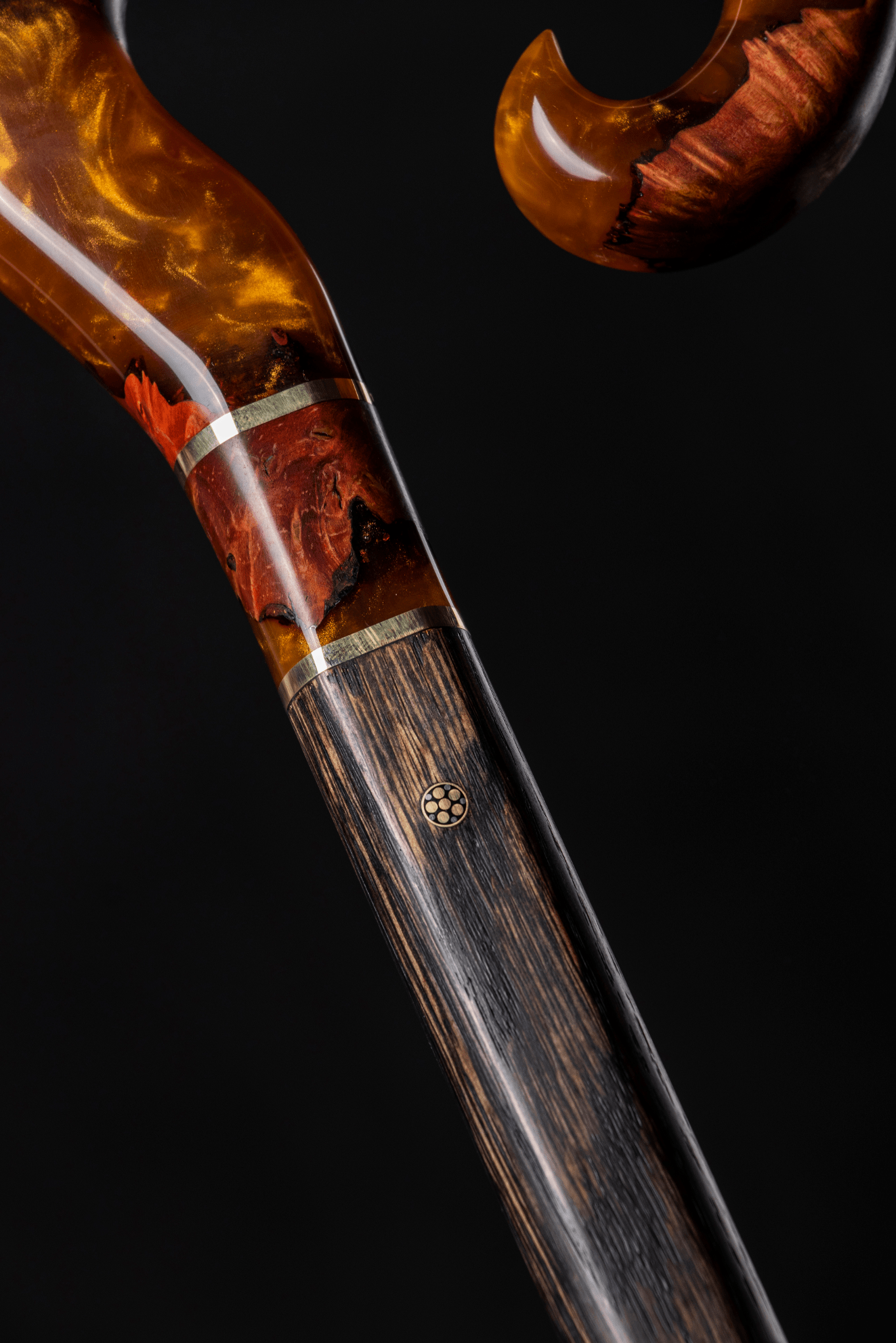 Red Mountain handmade walking cane by ARTWalkingSticks with a unique custom design, featuring a polished wooden handle and sturdy shaft.