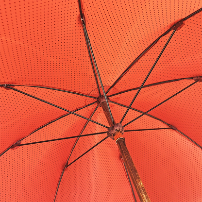 Men's Leather Umbrella – Classic Handmade Italian Rain Umbrella with Red Jacquard Canopy