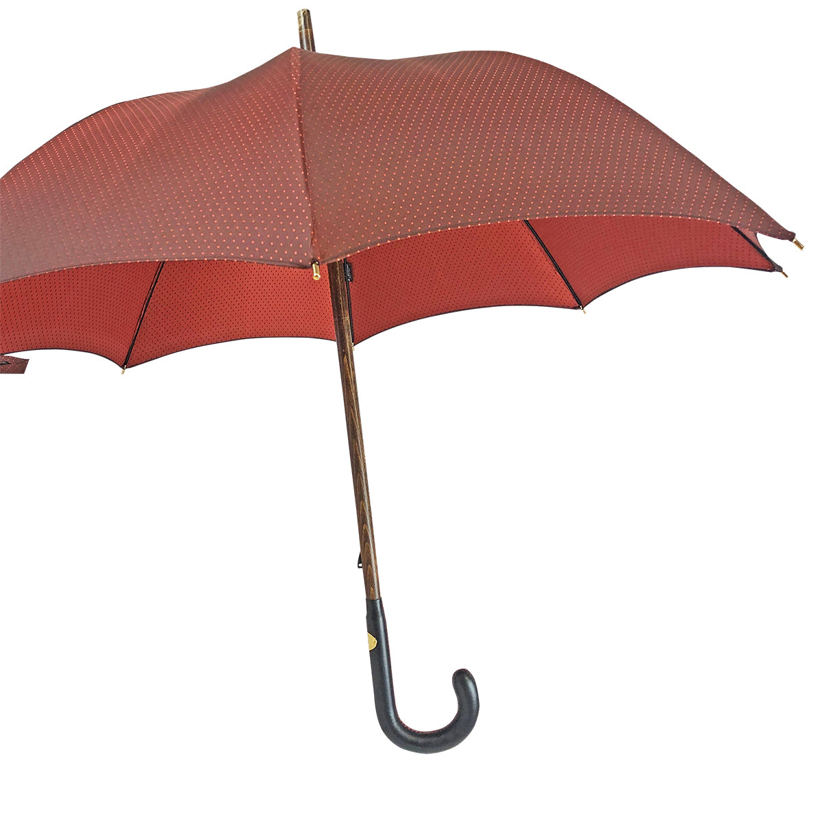 Men's Leather Umbrella – Classic Handmade Italian Rain Umbrella with Red Jacquard Canopy