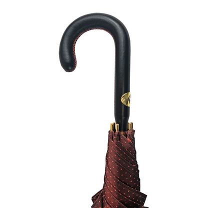 Men's Leather Umbrella – Classic Handmade Italian Rain Umbrella with Red Jacquard Canopy