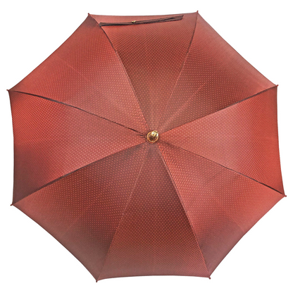 Men's Leather Umbrella – Classic Handmade Italian Rain Umbrella with Red Jacquard Canopy