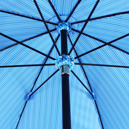 Men's Blue Umbrella – Classic Rain Umbrella with Black Leather Handle & Wooden Rod