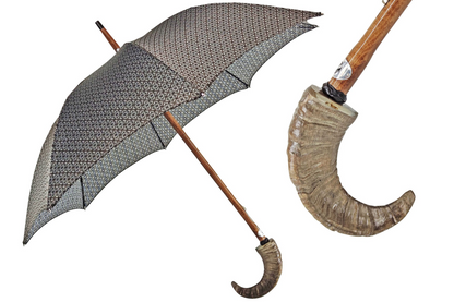 Ram’s Horn Umbrella – Handmade Italian Classic with Jacquard Canopy & Beechwood Shaft