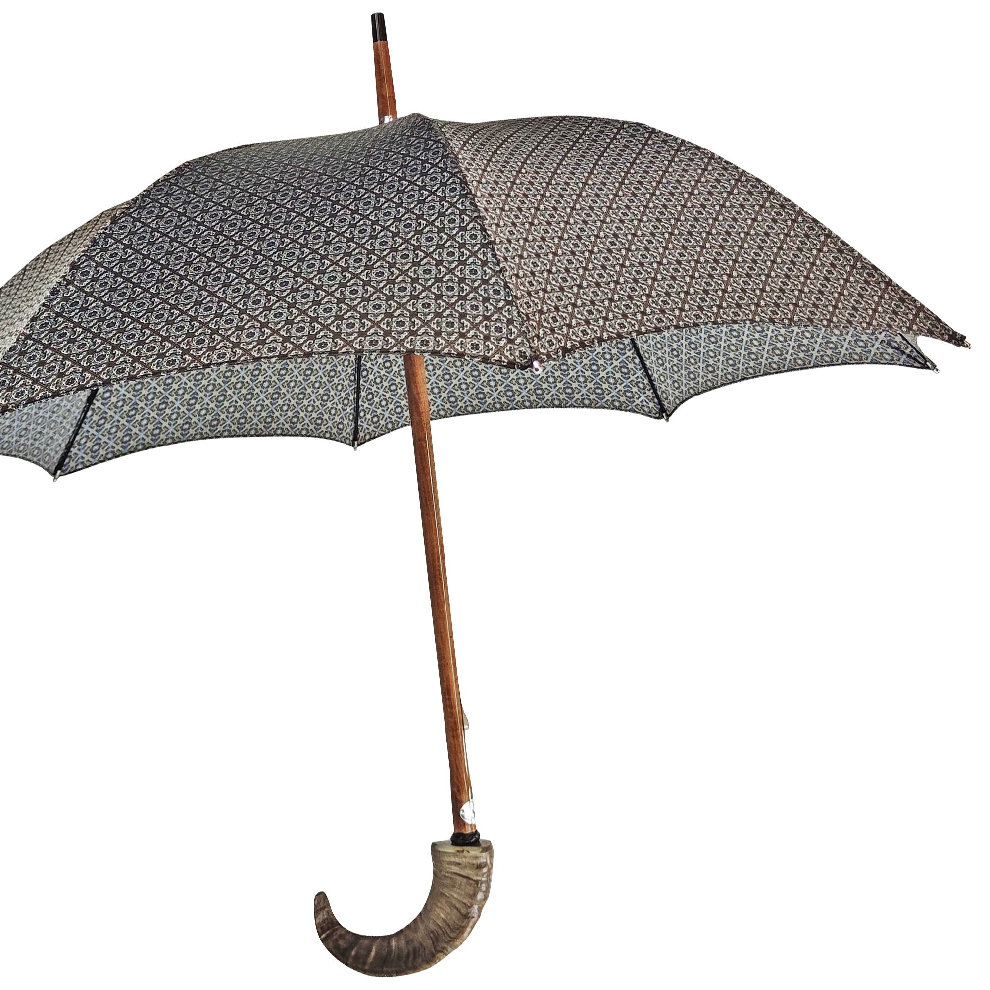 Ram’s Horn Umbrella – Handmade Italian Classic with Jacquard Canopy & Beechwood Shaft