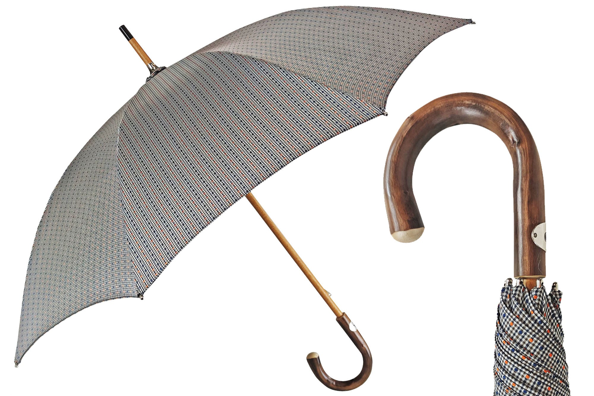 Men's Umbrella – Handmade Italian Rain Umbrella with Chestnut Wood Handle & Jacquard Fabric Canopy