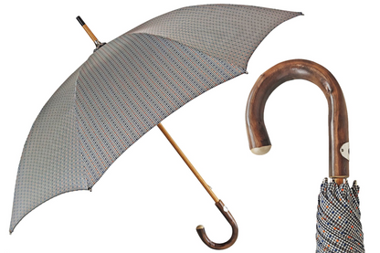 Men's Umbrella – Handmade Italian Rain Umbrella with Chestnut Wood Handle & Jacquard Fabric Canopy