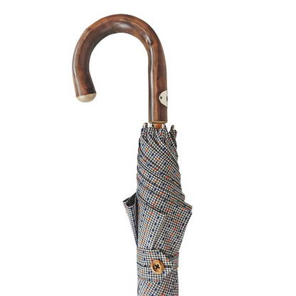 Men's Umbrella – Handmade Italian Rain Umbrella with Chestnut Wood Handle & Jacquard Fabric Canopy
