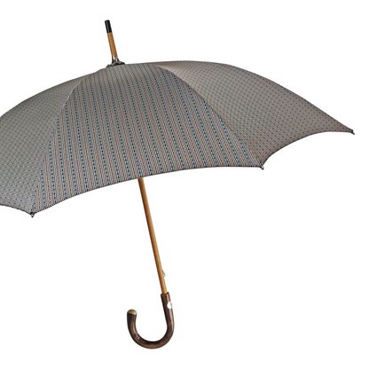 Men's Umbrella – Handmade Italian Rain Umbrella with Chestnut Wood Handle & Jacquard Fabric Canopy