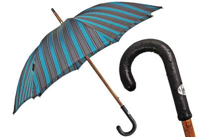 Men's Umbrella – Handmade Italian Classic with Ostrich Leather Handle & Jacquard Canopy