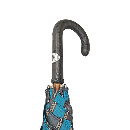 Men's Umbrella – Handmade Italian Classic with Ostrich Leather Handle & Jacquard Canopy