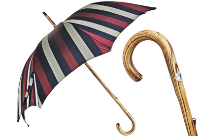 Handcrafted Beechwood Umbrella – Italian Striped Rain Umbrella with Jacquard Canopy