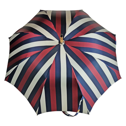 Handcrafted Beechwood Umbrella – Italian Striped Rain Umbrella with Jacquard Canopy