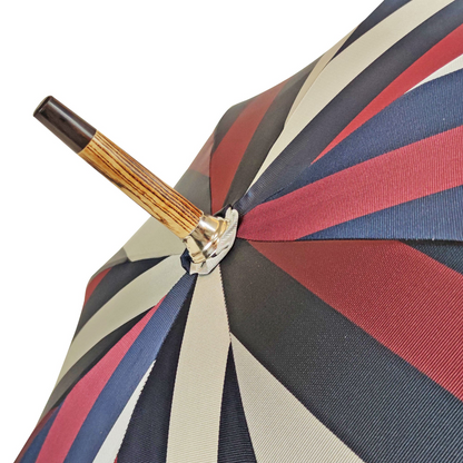 Handcrafted Beechwood Umbrella – Italian Striped Rain Umbrella with Jacquard Canopy