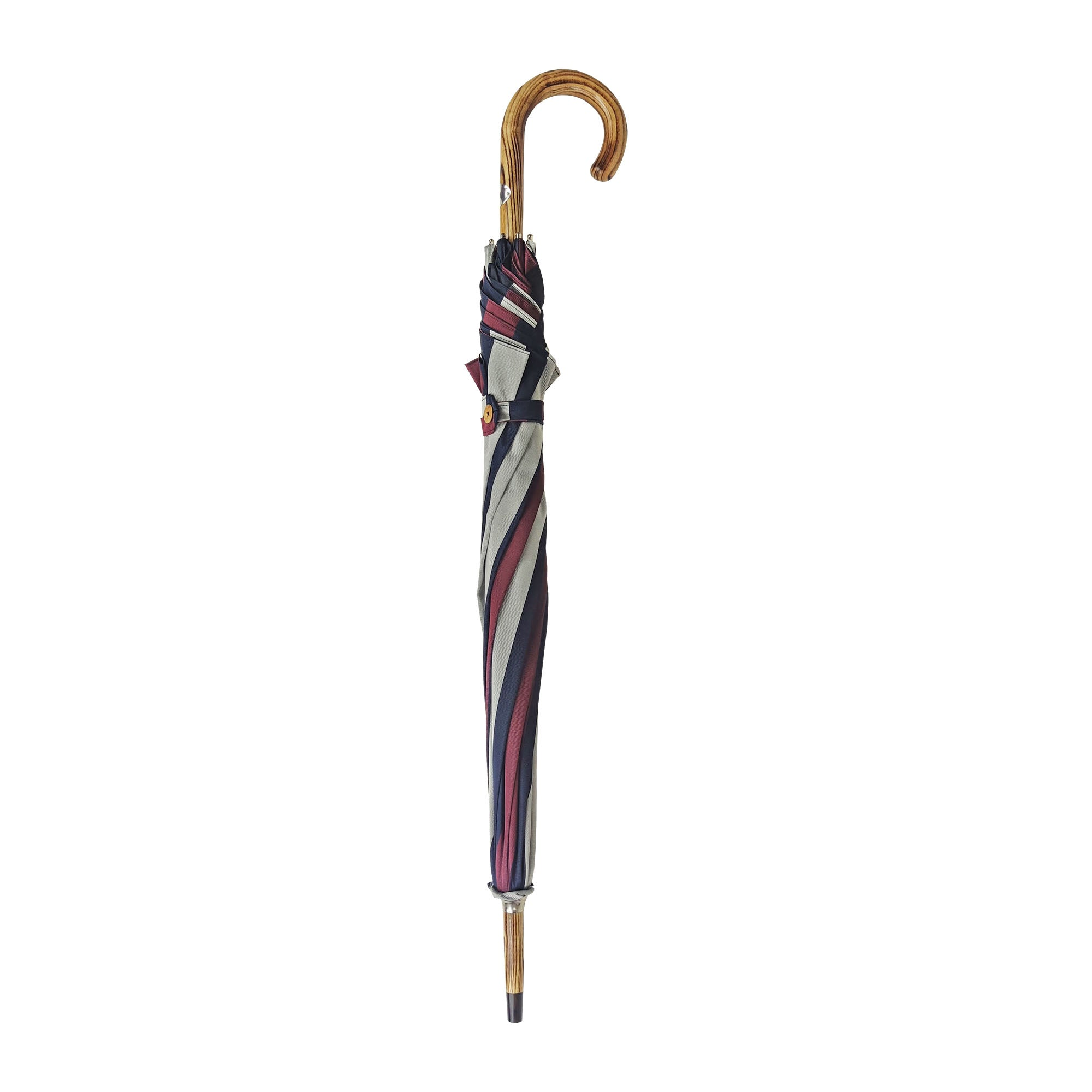 Handcrafted Beechwood Umbrella – Italian Striped Rain Umbrella with Jacquard Canopy
