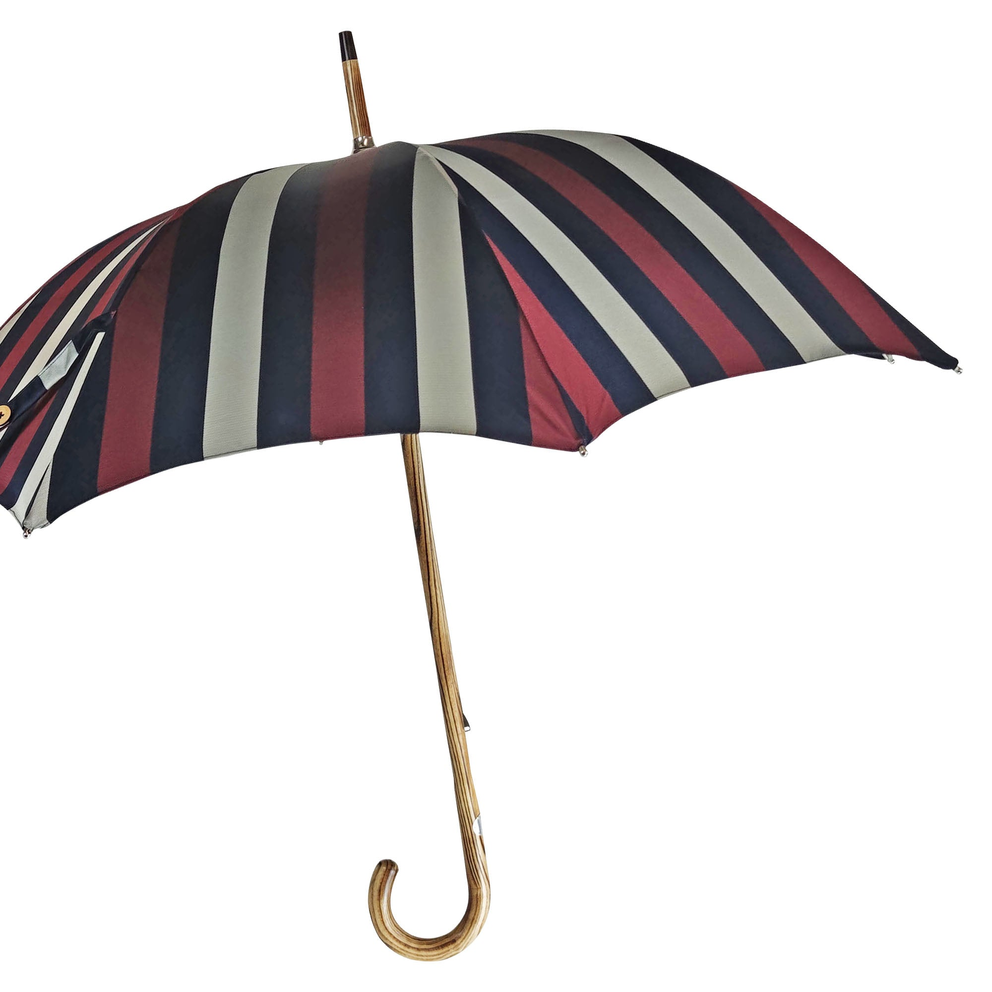 Handcrafted Beechwood Umbrella – Italian Striped Rain Umbrella with Jacquard Canopy