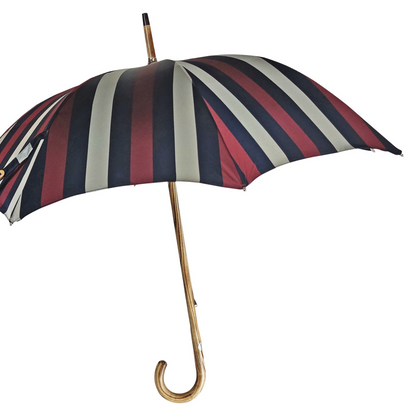 Handcrafted Beechwood Umbrella – Italian Striped Rain Umbrella with Jacquard Canopy