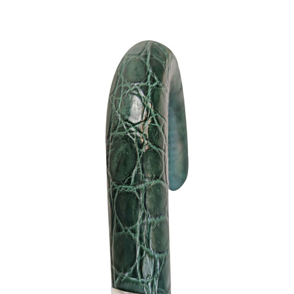 Luxury Crocodile Umbrella – Handmade Italian Rain Umbrella with Green Leather Handle