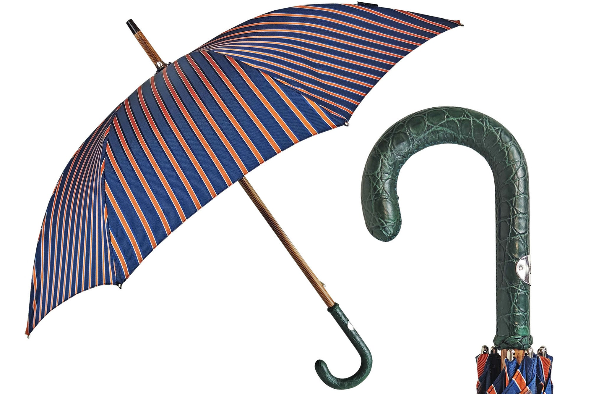 Luxury Crocodile Umbrella – Handmade Italian Rain Umbrella with Green Leather Handle