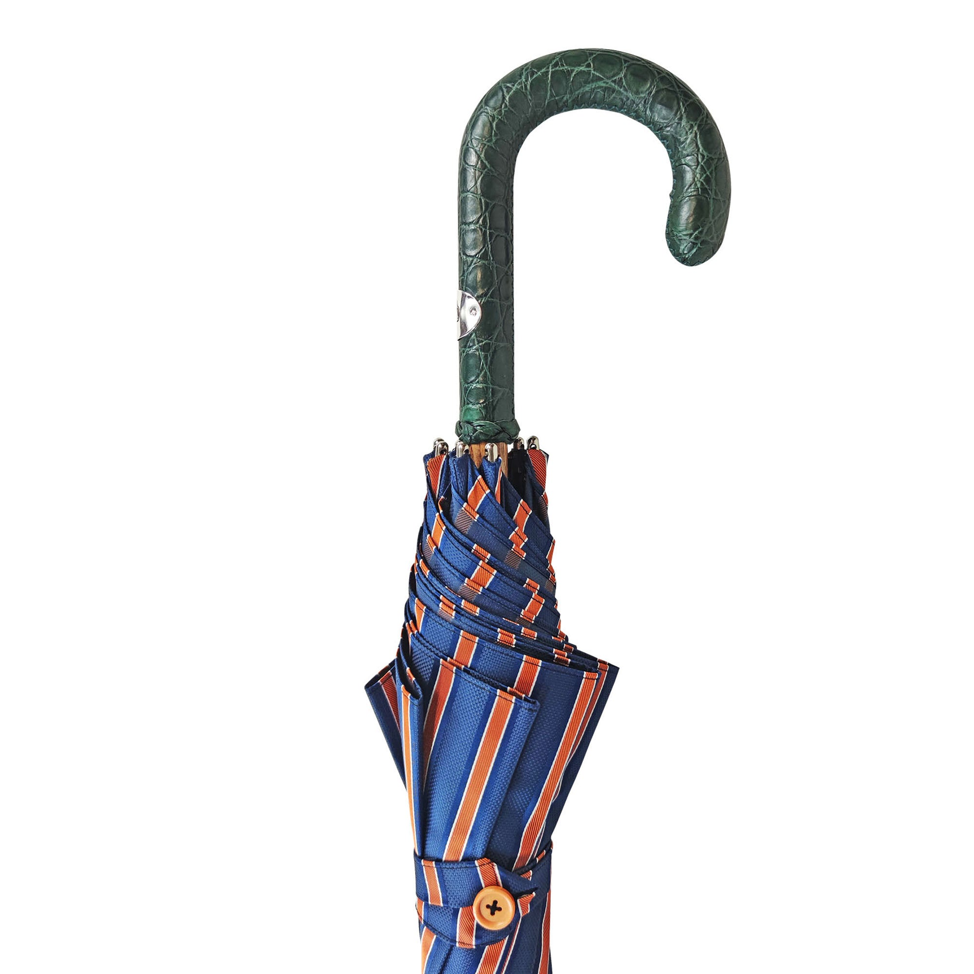 Luxury Crocodile Umbrella – Handmade Italian Rain Umbrella with Green Leather Handle