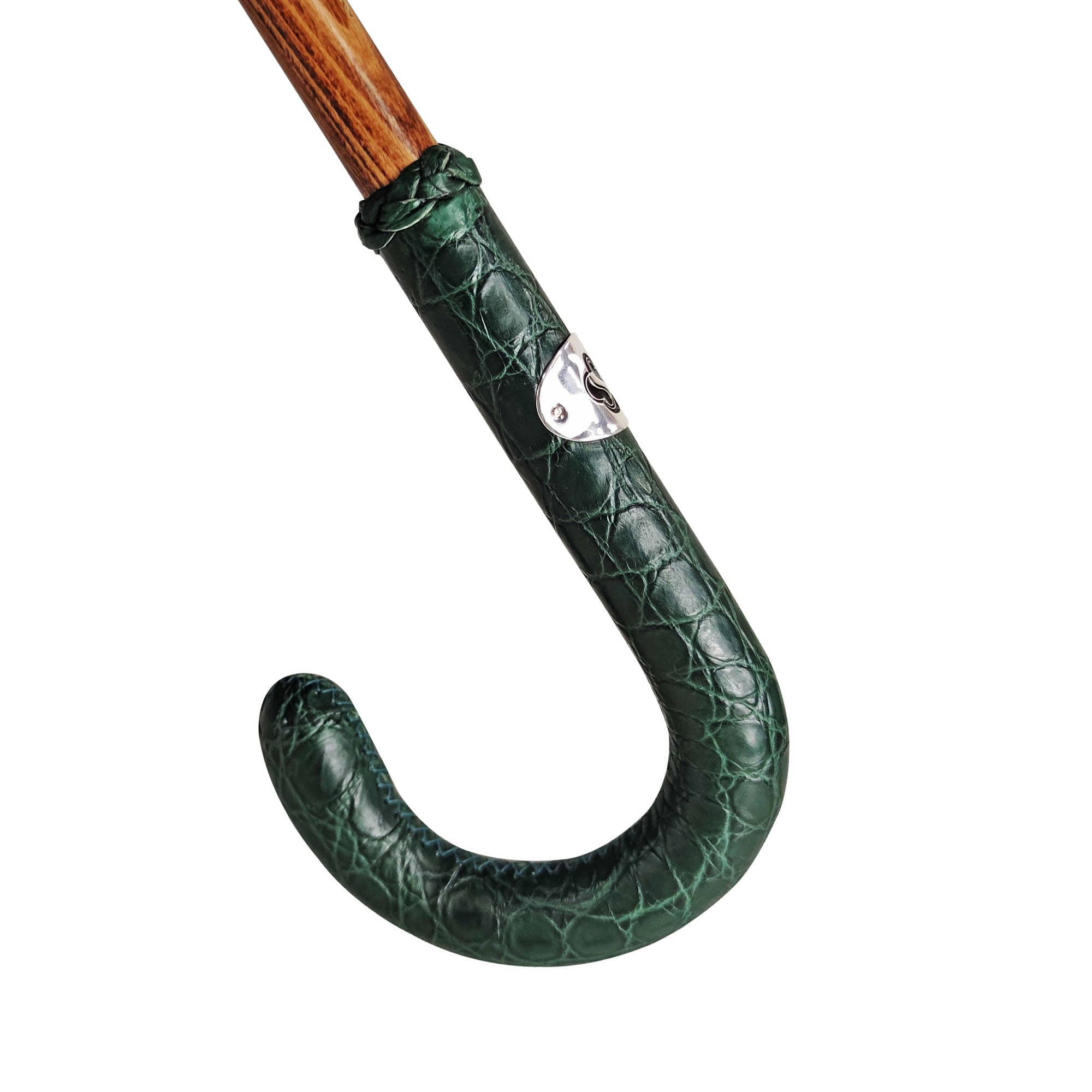 Luxury Crocodile Umbrella – Handmade Italian Rain Umbrella with Green Leather Handle