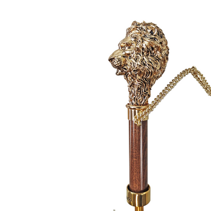 Elegant men's umbrella from Ilmarchesato's Lion Collection with a 24K gold-plated handle and intricate lion design.