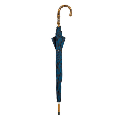 Navy Blue Umbrella – Handmade Italian Camouflage Rain Umbrella with Bamboo Handle