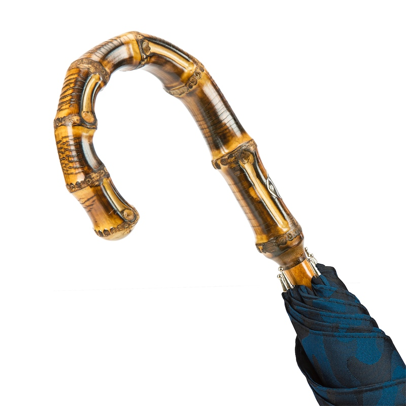 Navy Blue Umbrella – Handmade Italian Camouflage Rain Umbrella with Bamboo Handle