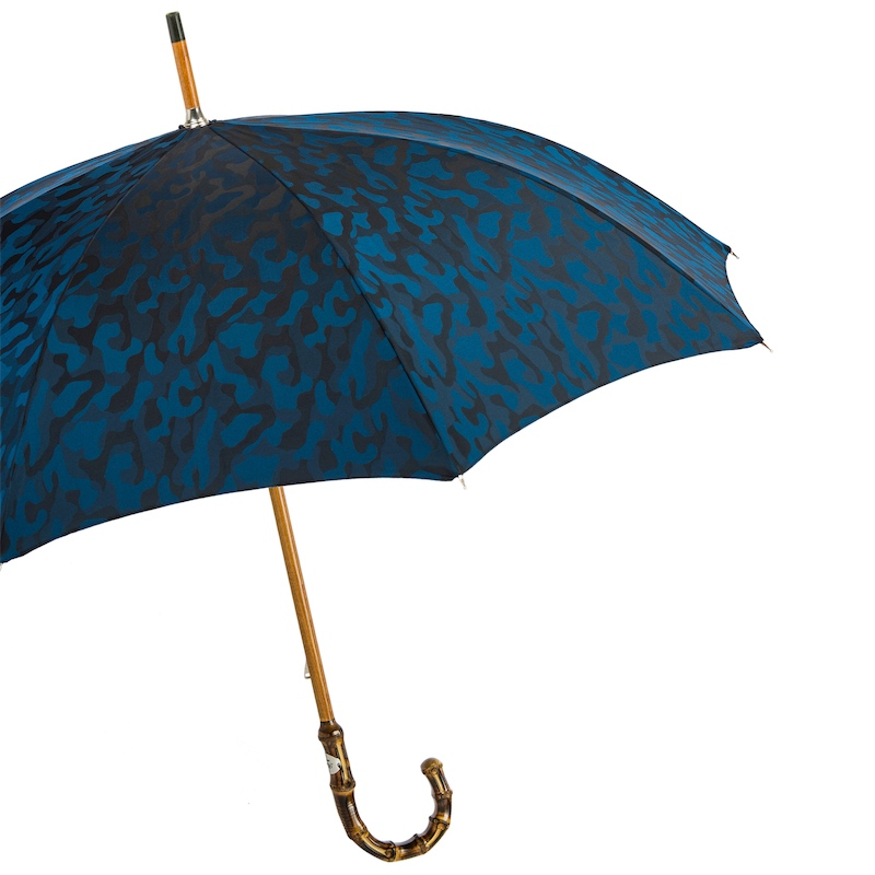 Navy Blue Umbrella – Handmade Italian Camouflage Rain Umbrella with Bamboo Handle