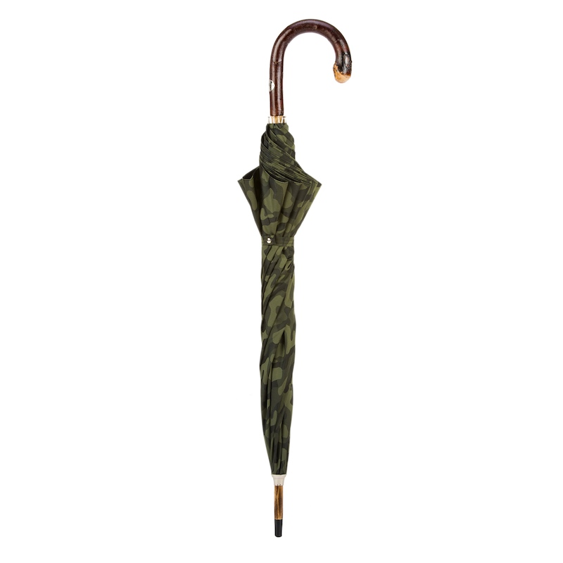 Chestnut Camouflage Umbrella – Handmade Italian Luxury Rain Umbrella with Wooden Shaft