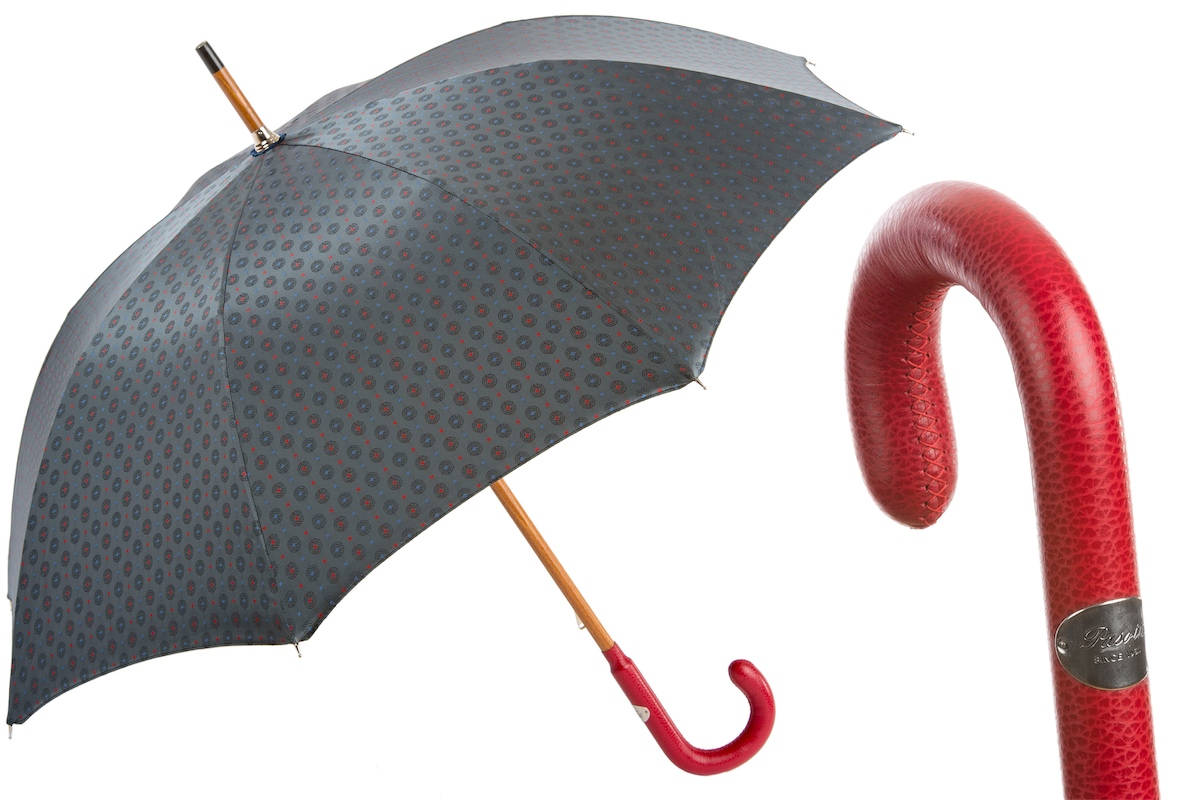 Gentlemen's Umbrella – Handmade Italy Rain Umbrella with Red Leather Handle