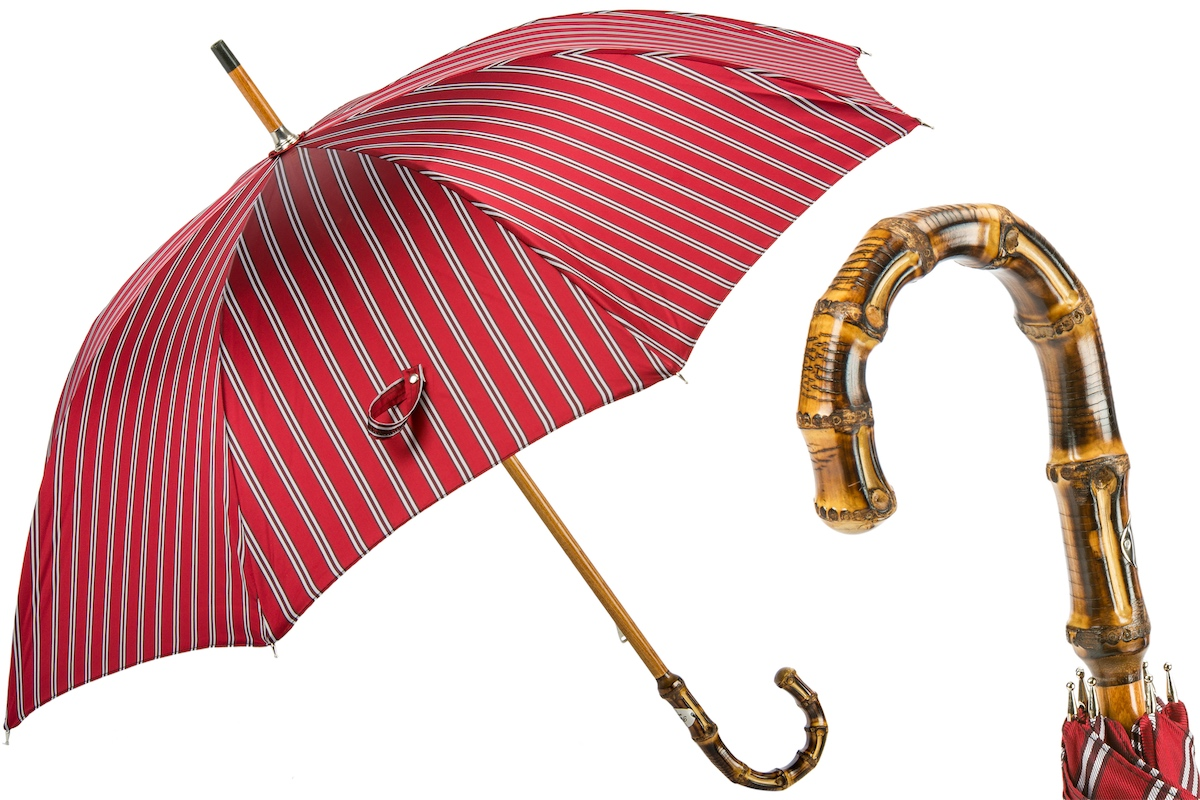 Striped Bamboo Umbrella – Handmade Italian Classic Rain Protection With Gift Box