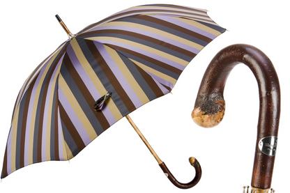 Chestnut Striped Umbrella – Handmade Italian Wooden Handle, Durable Polyester Canopy