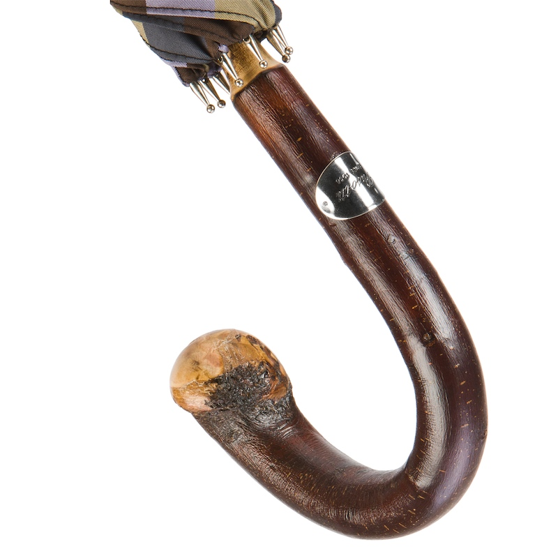 Chestnut Striped Umbrella – Handmade Italian Wooden Handle, Durable Polyester Canopy