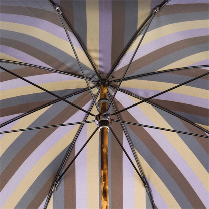 Chestnut Striped Umbrella – Handmade Italian Wooden Handle, Durable Polyester Canopy