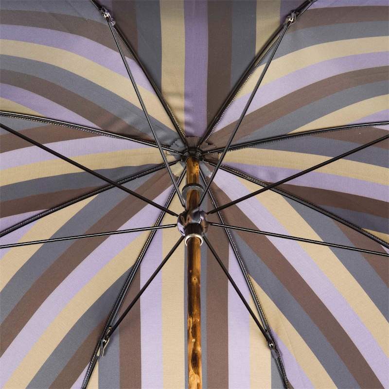 Chestnut Striped Umbrella – Handmade Italian Wooden Handle, Durable Polyester Canopy