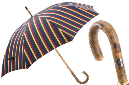 Handmade Ash Umbrella – Classic Striped Design With Ash Wood Handle & Manual Open