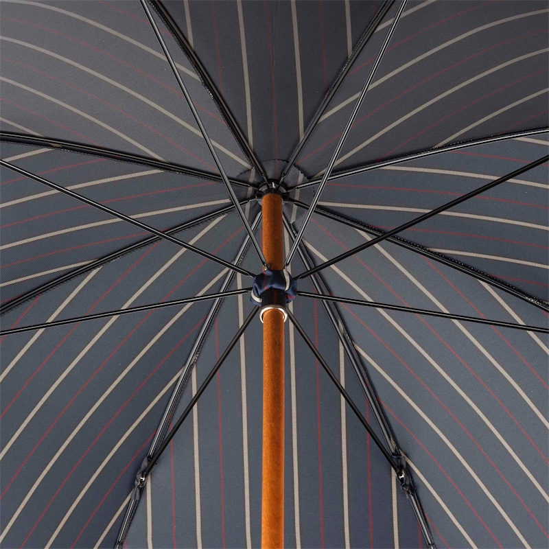 Bespoke Striped Umbrella – Handmade Italian Classic with Navy Leather Handle