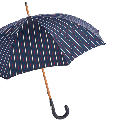 Bespoke Striped Umbrella – Handmade Italian Classic with Navy Leather Handle