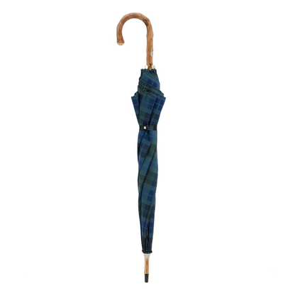 Blue Check Umbrella – Handmade Italian Classic Style with Wooden Handle