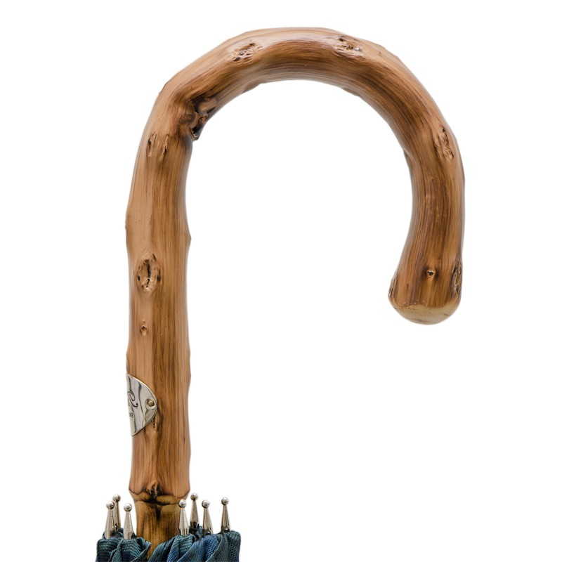 Blue Check Umbrella – Handmade Italian Classic Style with Wooden Handle