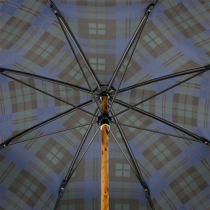 Blue Check Umbrella – Handmade Italian Classic Style with Wooden Handle