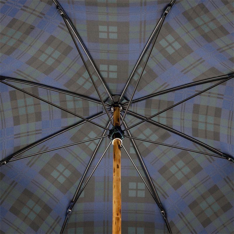 Blue Check Umbrella – Handmade Italian Classic Style with Wooden Handle